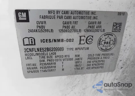 2011 Chevrolet Equinox 2Lt from USA, damaged, VIN 2CNFLNE52B6209989